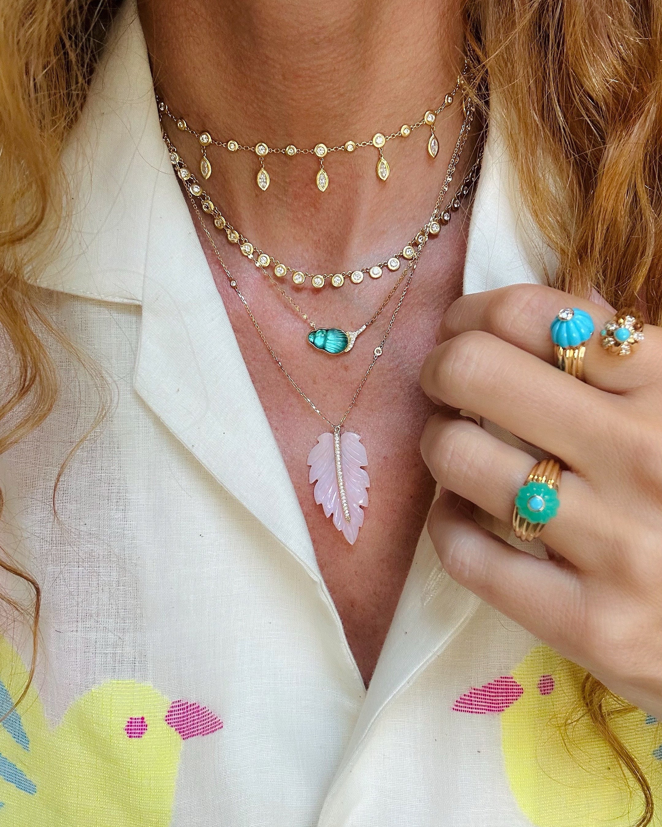 Opal feather diamond necklace