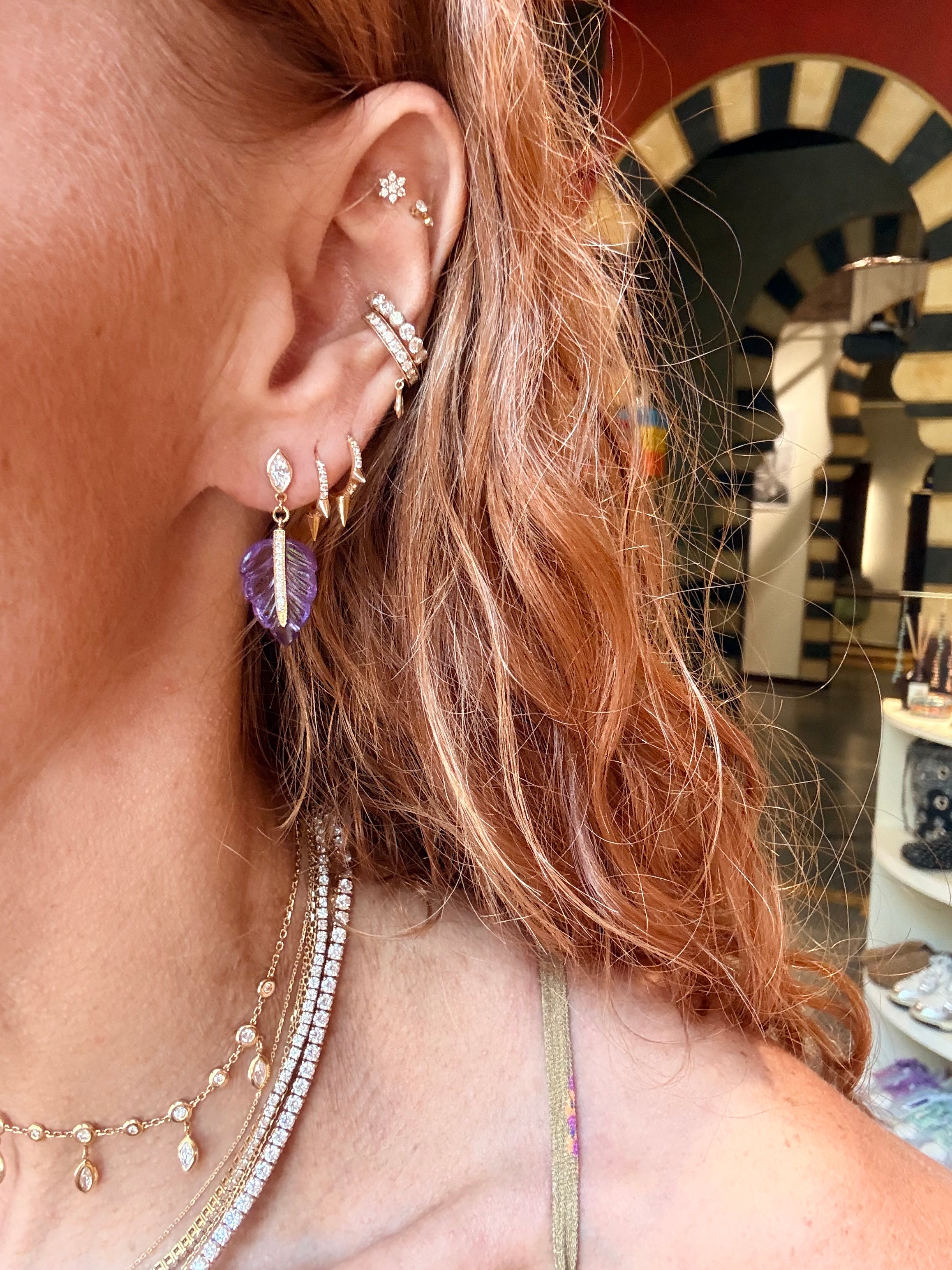 MARQUISE DIAMOND AMETHYST LEAF EARRING