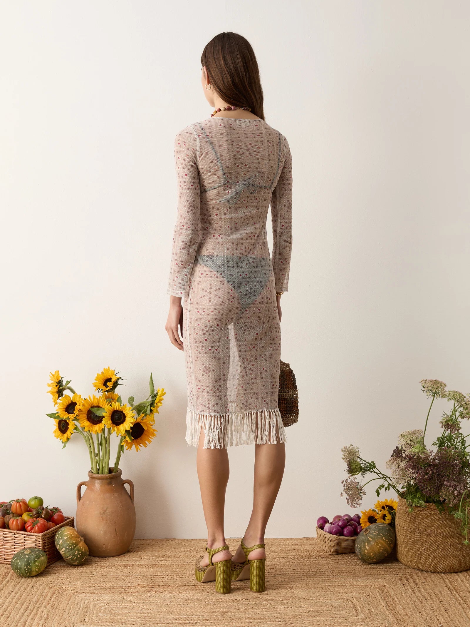 FOLKORA LONG SLEEVE FRINGE DRESS