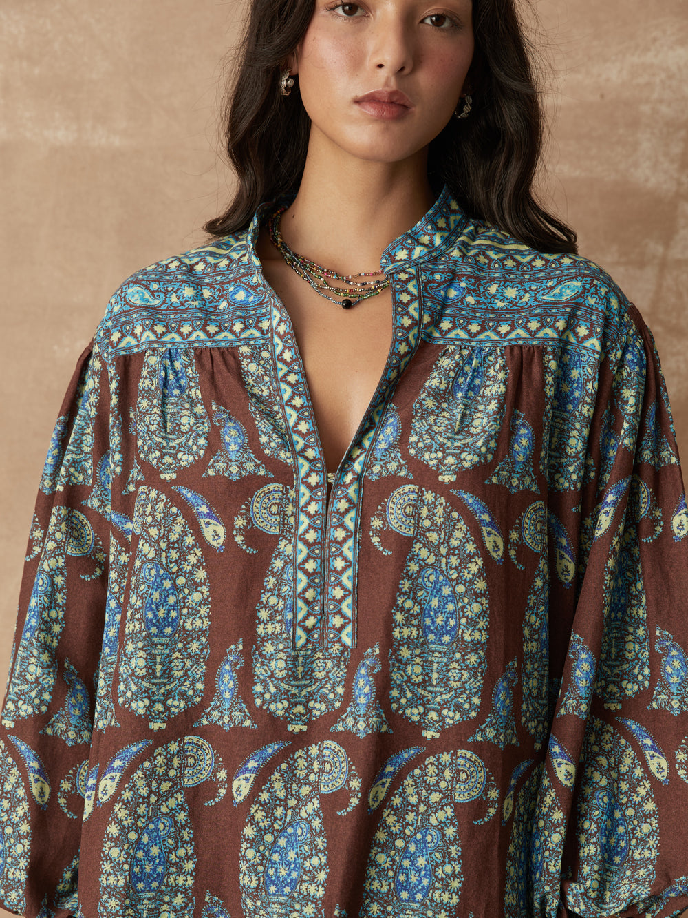 Calico Yoke Smock Blouse styled