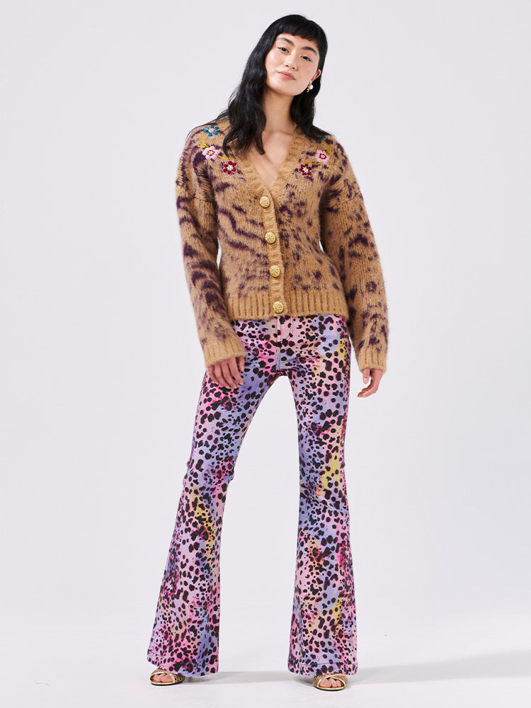 Hypnotic Cheetah Printed Flare Leg Jeans