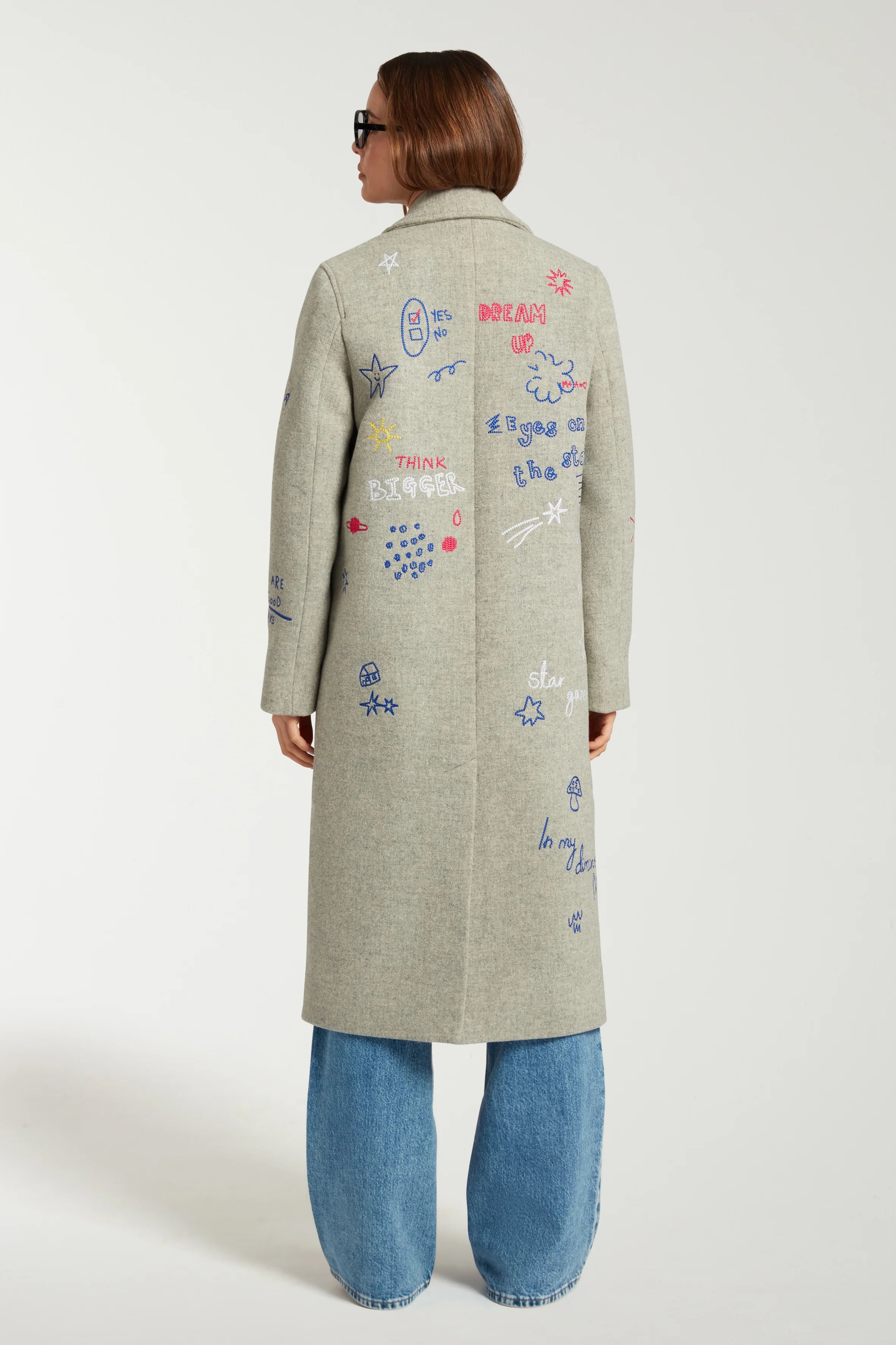 Embroidered scribble coat