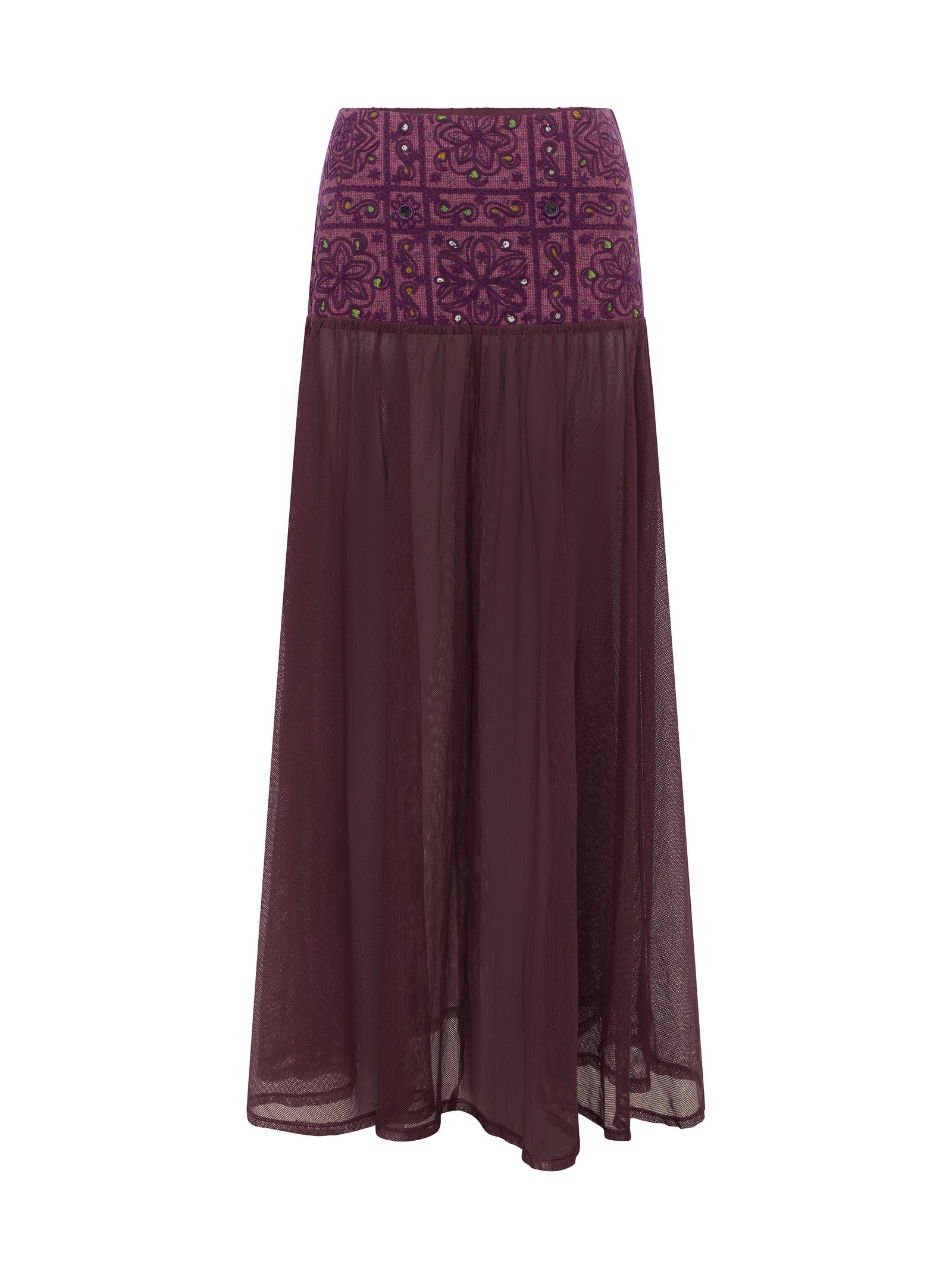 FOLKORA EMBELLISHED YOKE MAXI SKIRT