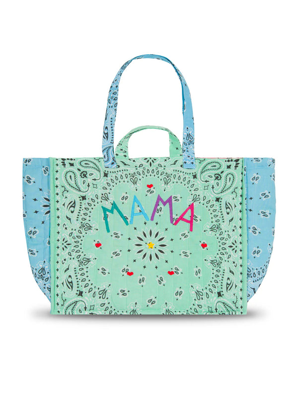Quilted Maxi cabas - MAMA- Mint/Pale Blue