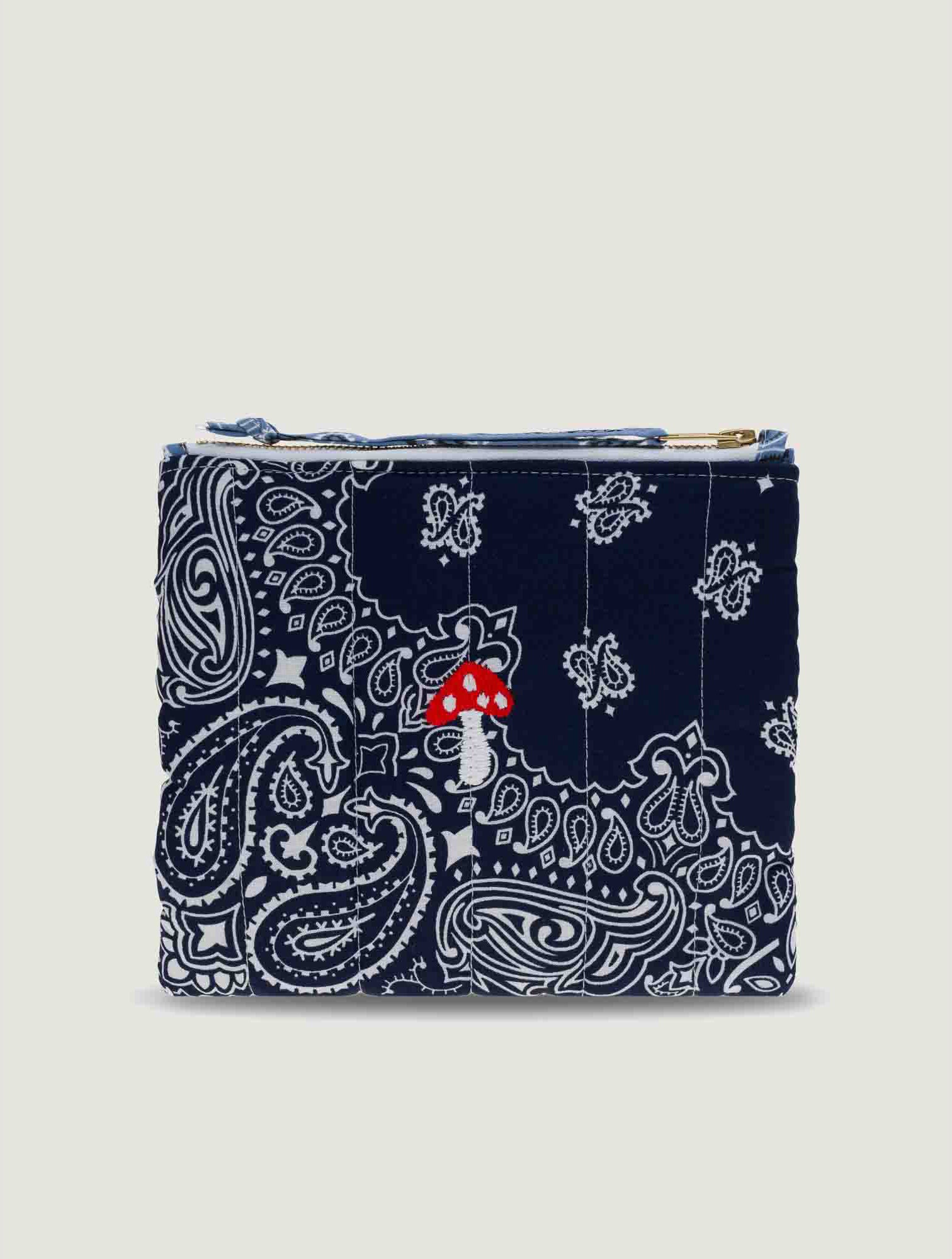 MINI QUILTED POUCH - MUSHROOM - NAVY/CHAMBRAIS