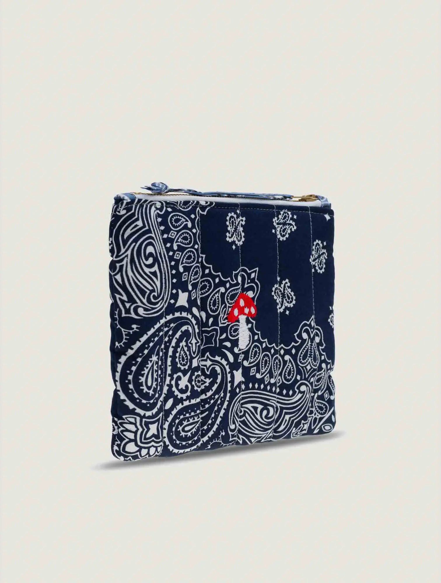 MINI QUILTED POUCH - MUSHROOM - NAVY/CHAMBRAIS