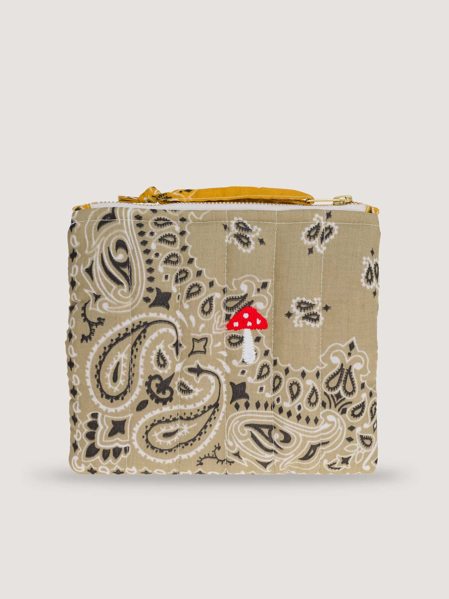 MINI QUILTED POUCH - MUSHROOM - BEIGE/MUSTARD