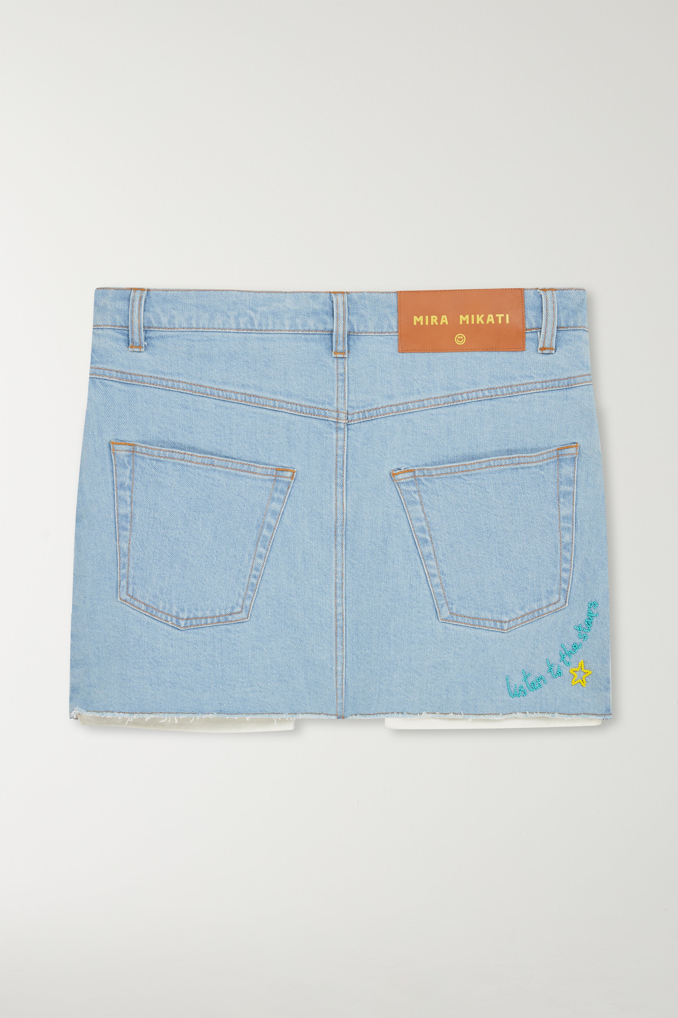 Beaded Word denim Skirt