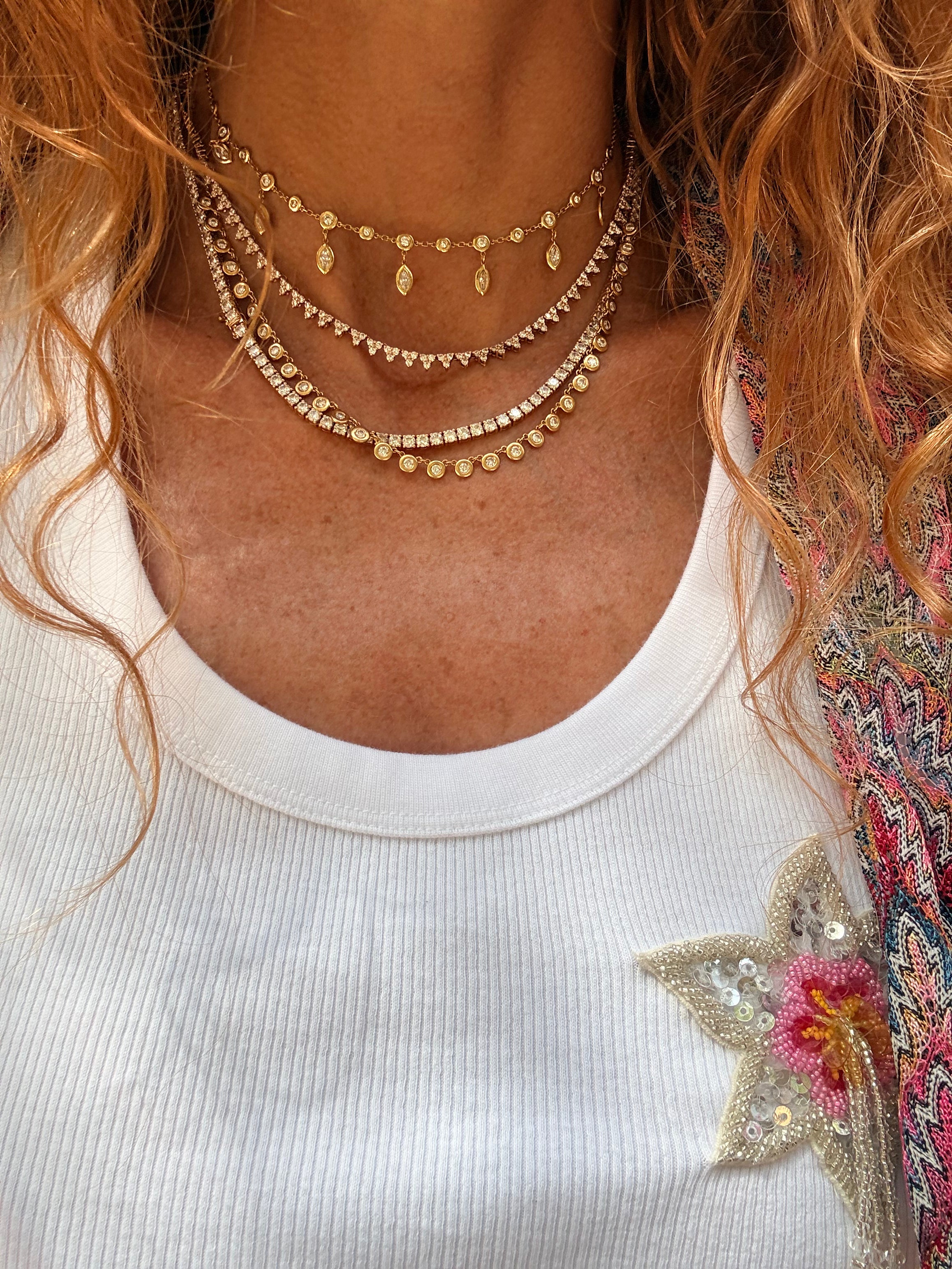 18K GOLD CHEVRON DIAMOND TENNIS NECKLACE