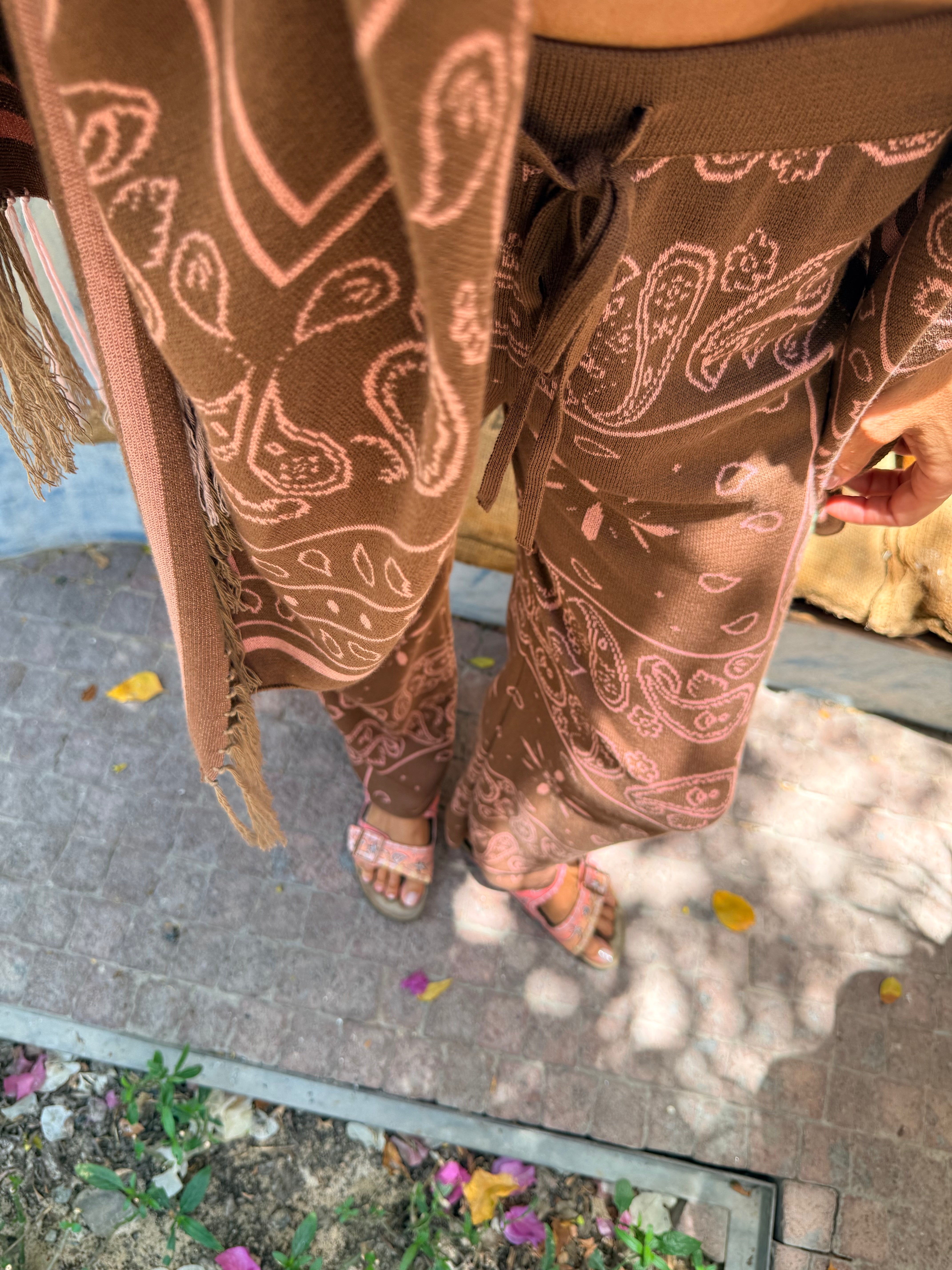 PALM BANDANA PANTS BROWN AND PINK