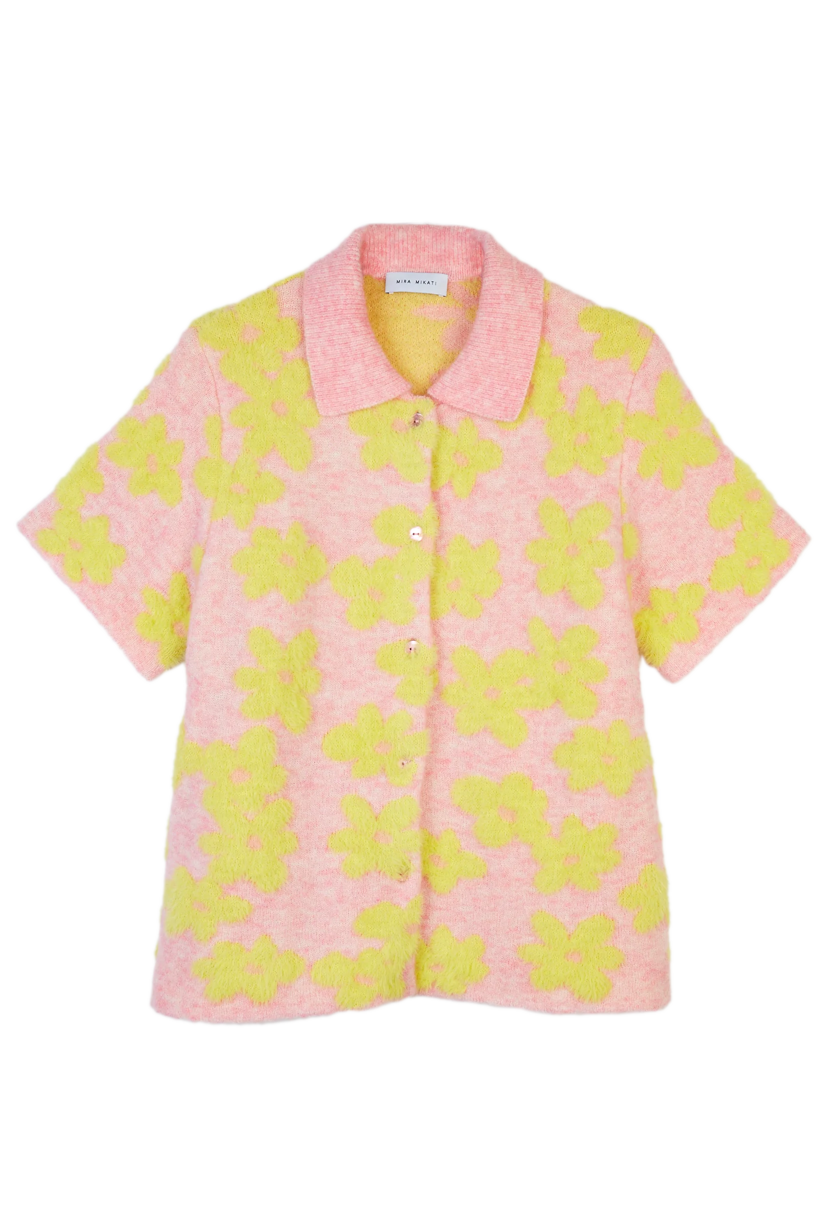 Flower Intarsia Knit Shirt
