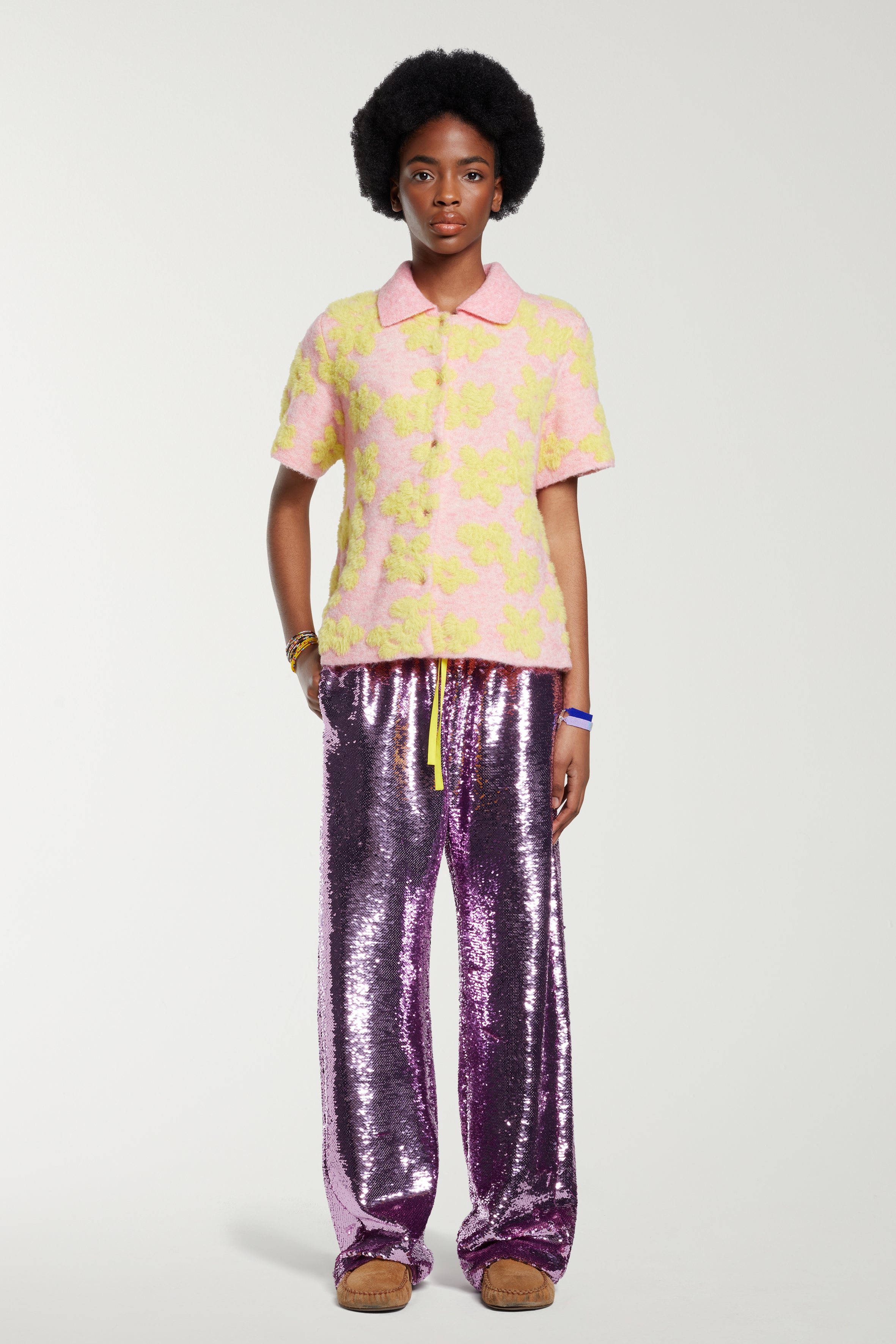Flower Intarsia Knit Shirt