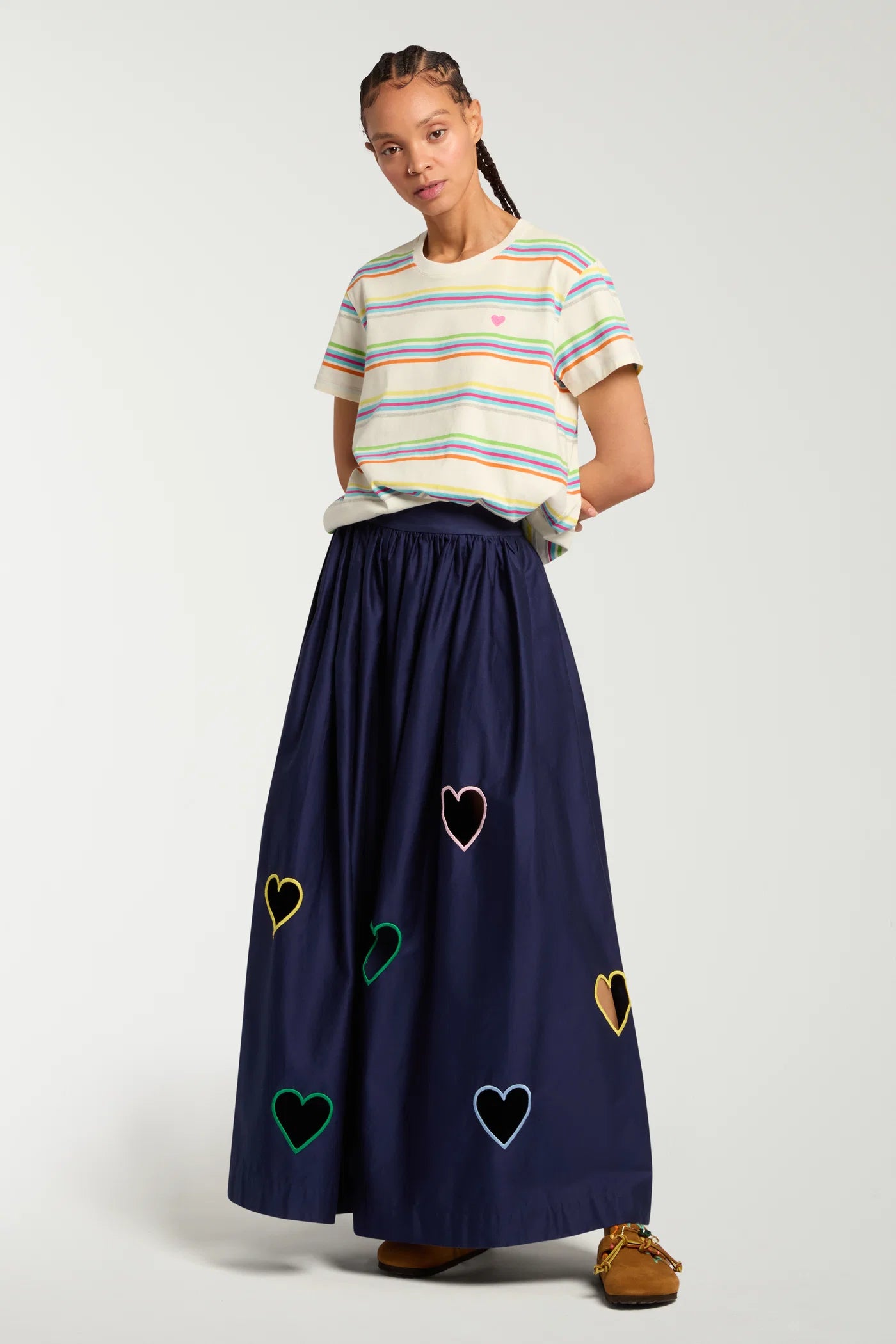 Stripey Tee With Heart Embroidery