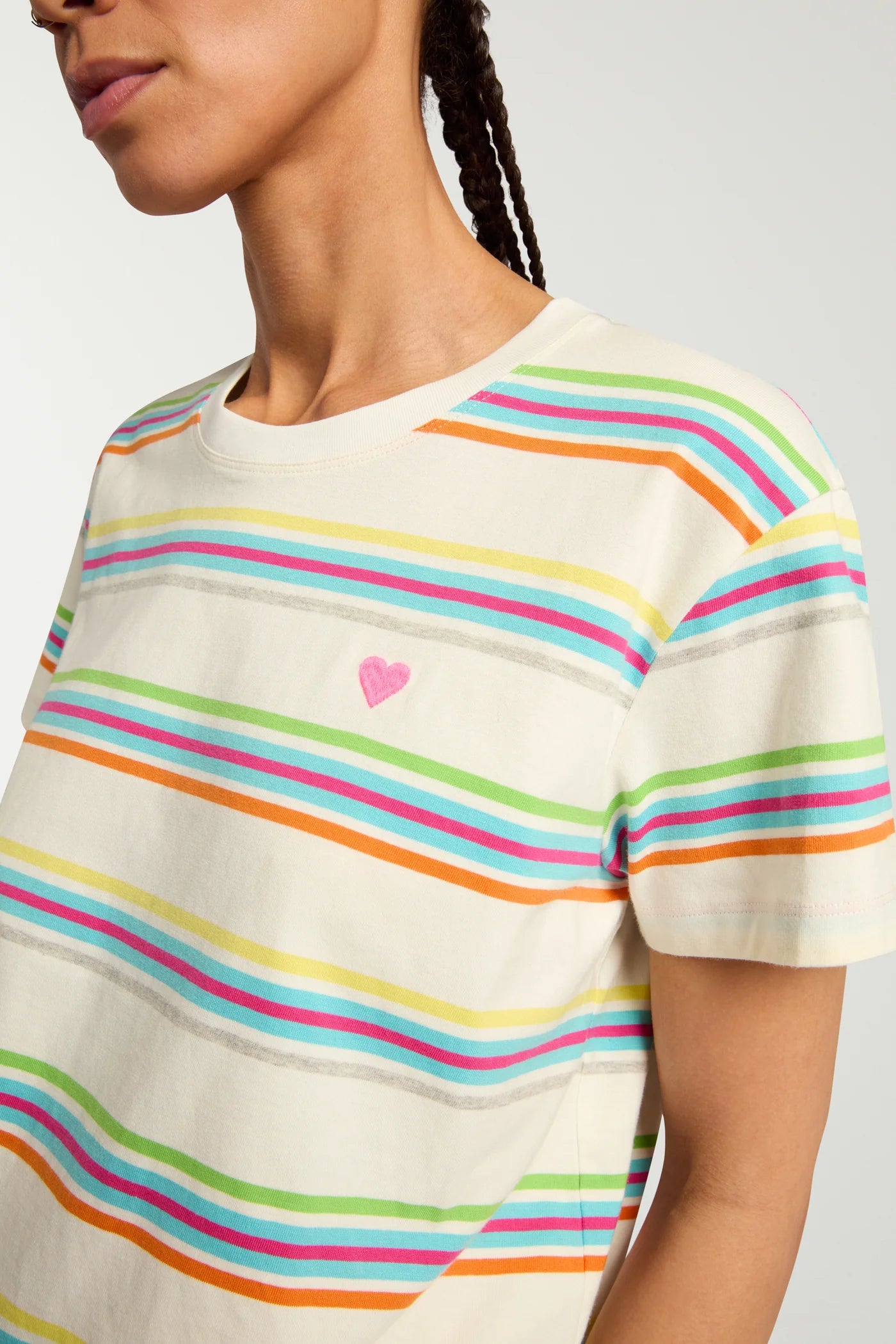 Stripey Tee With Heart Embroidery