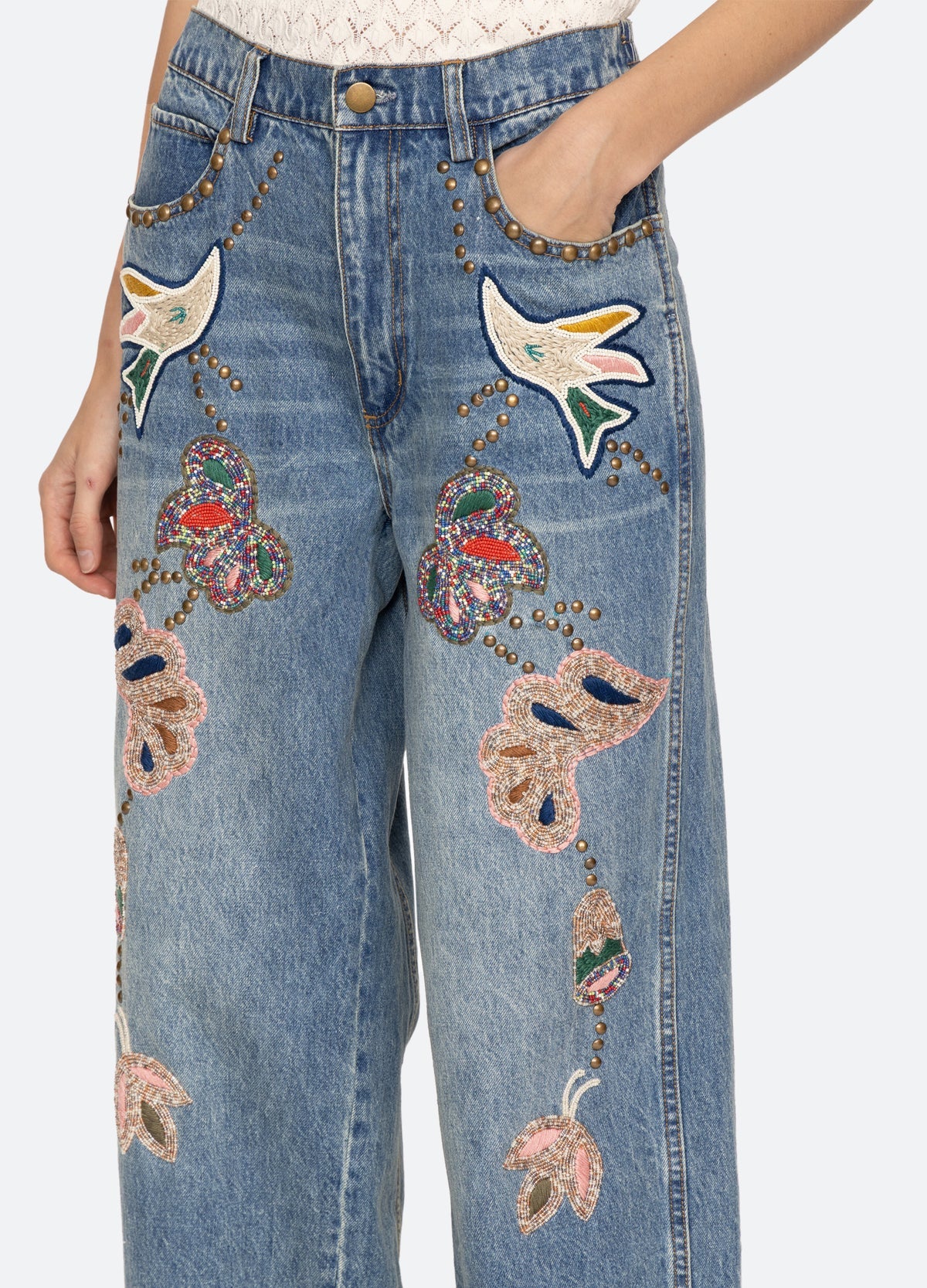 KARA BEADED DENIM JEANS