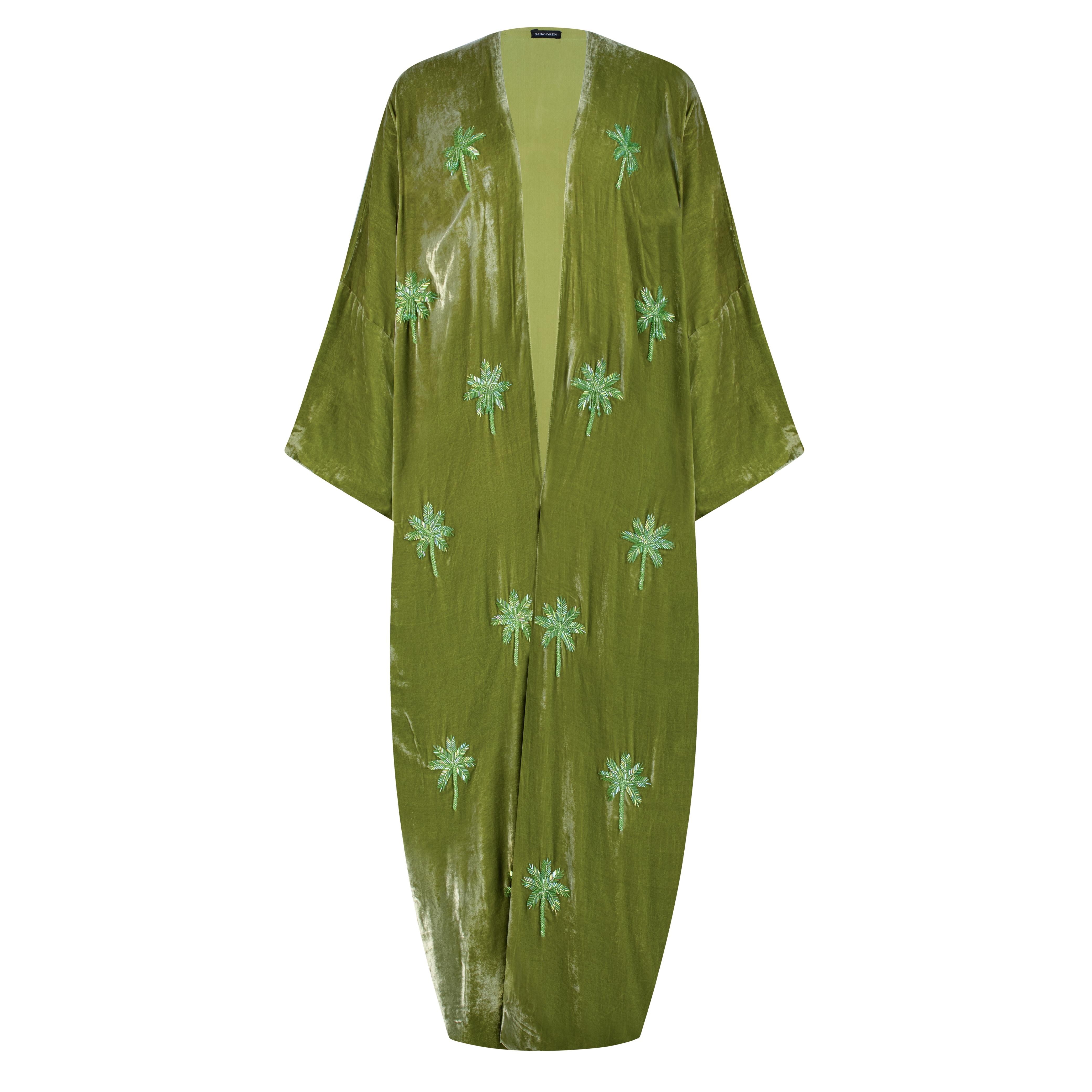 LIGHT GREEN VELVET ABAYA