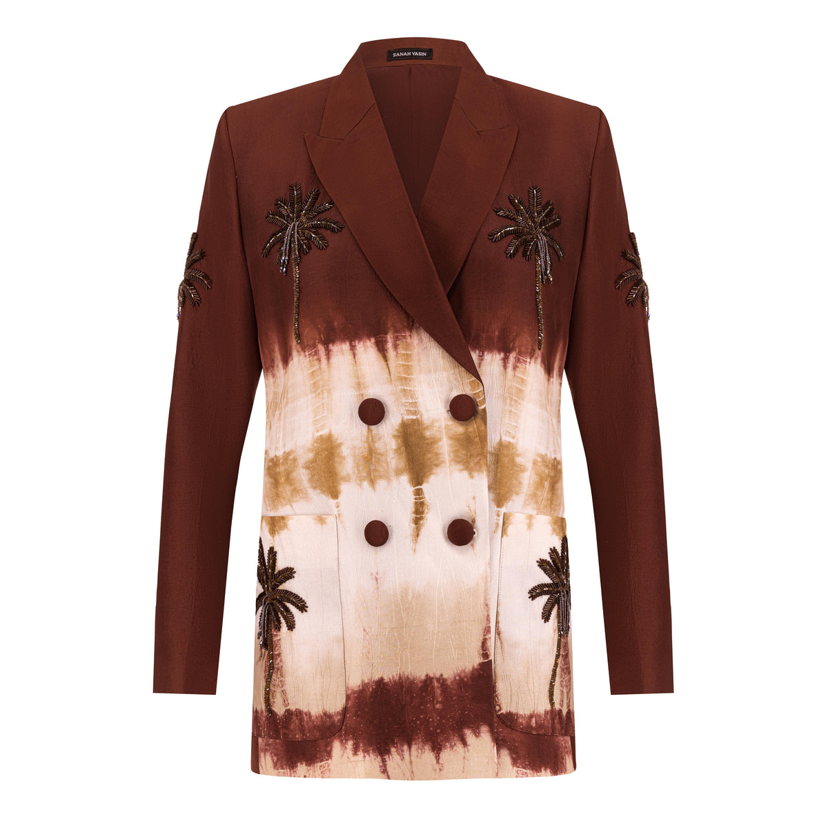 Brown sand tie dye silk blazer