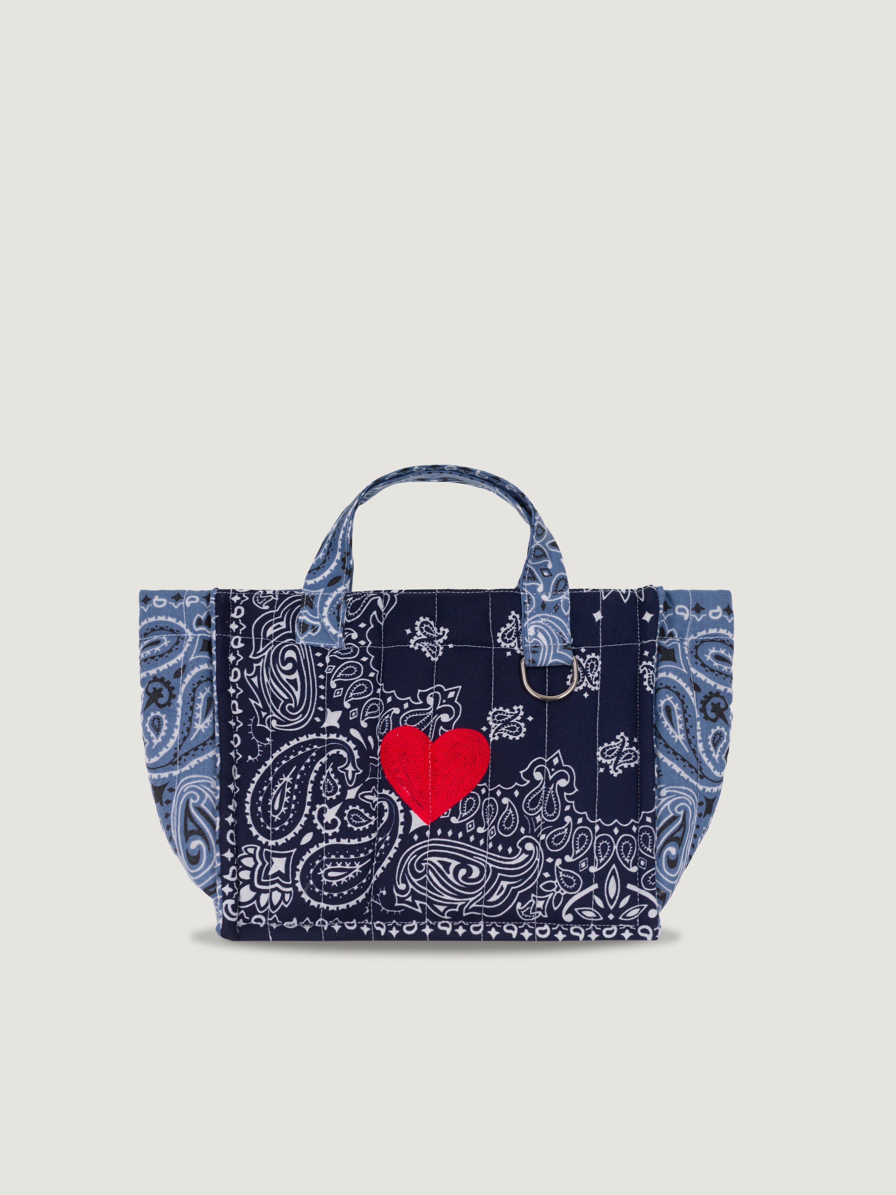 MINI QUILTED CABAS TOTE- HEART - NAVY/CHAMBRAY