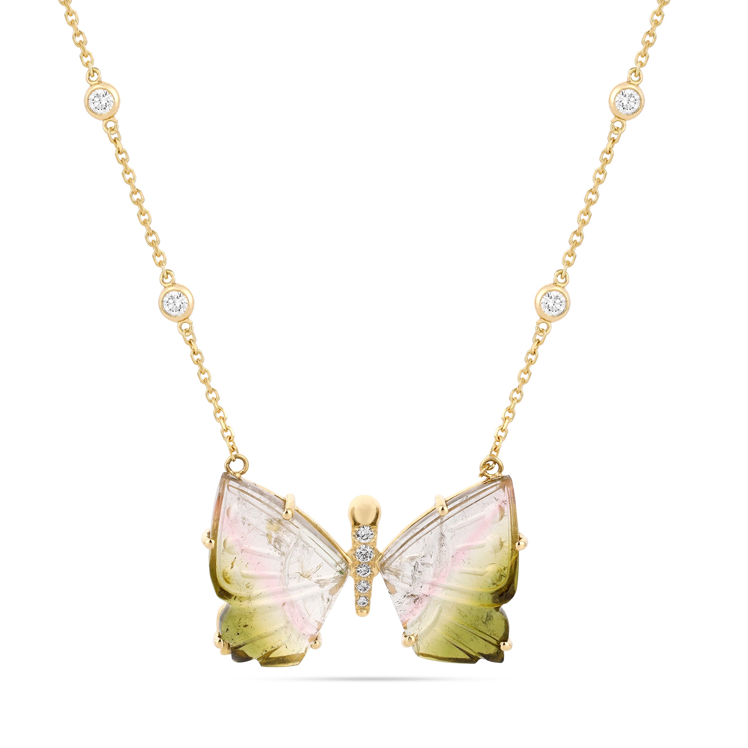 BUTTERFLY BI COLOR TOURMALINE AND DIAMONd NECKLACE