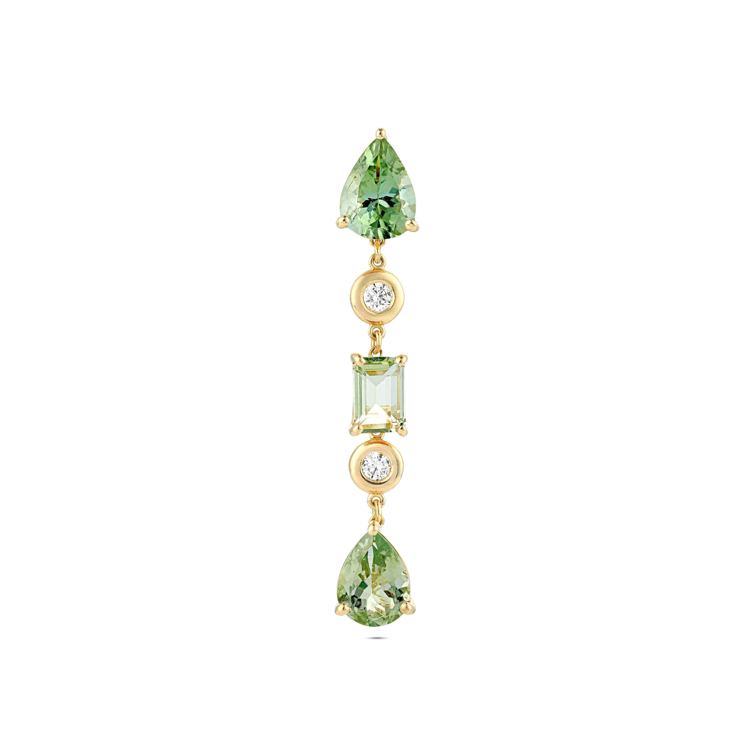 18K GOLD MULTI-SHAPE GREEN TOURMALINE AND DIAMOND DROP EARRING