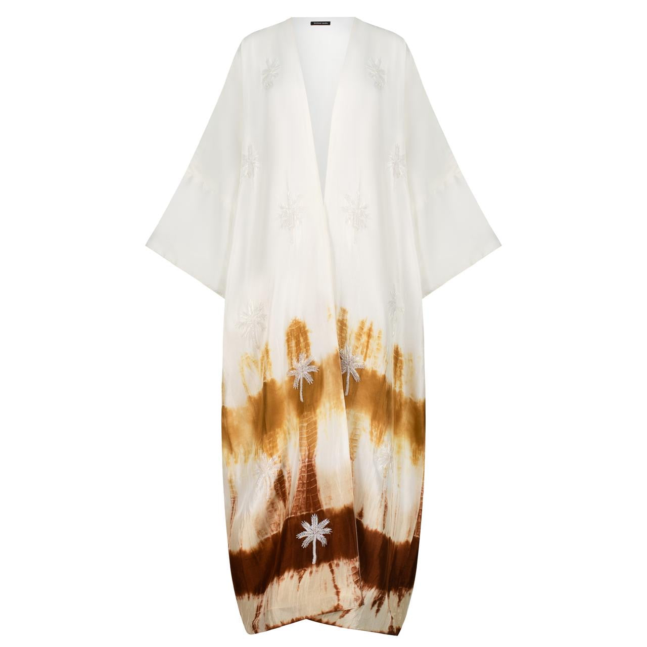WHITE & SAND TIE DYE ABAYA W SCARF