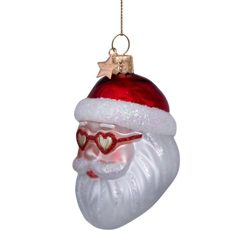 Red santa w/heart glasses