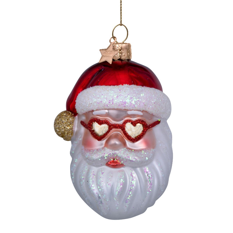 Red santa w/heart glasses