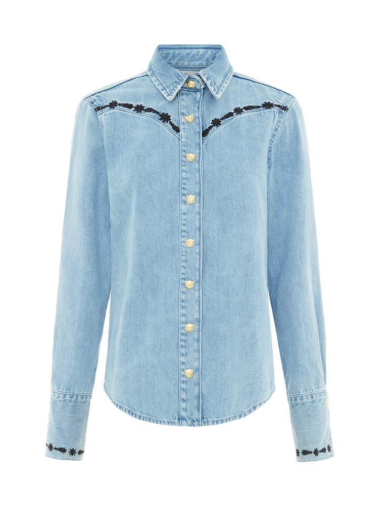 Embroidered Denim Shirt Vintage Blue