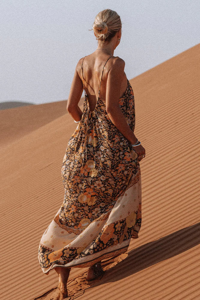 HIBISCUS LANE STRAPPY MAXI DRESS LICORICE
