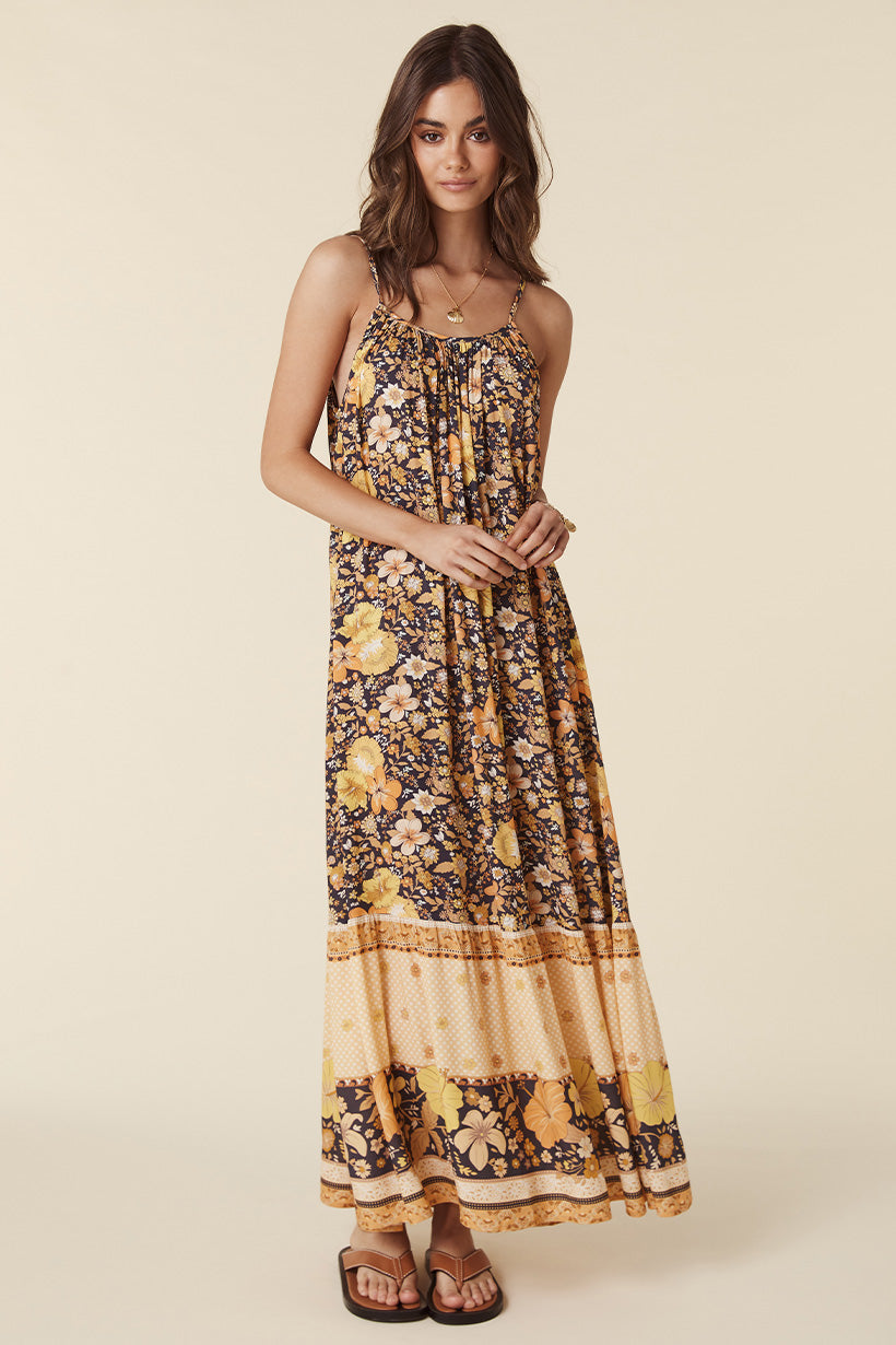 HIBISCUS LANE STRAPPY MAXI DRESS LICORICE