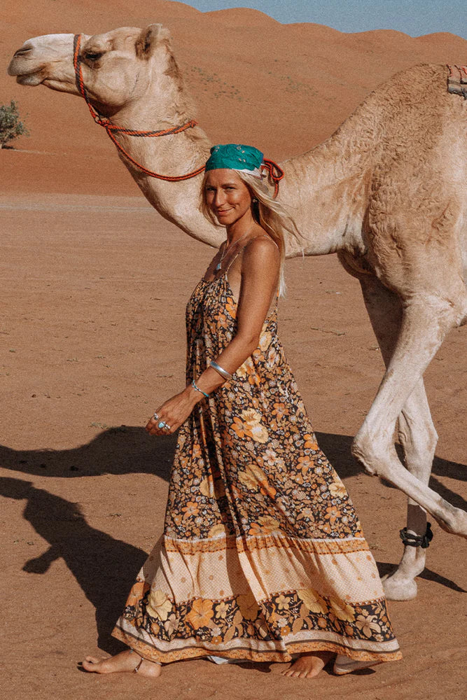 HIBISCUS LANE STRAPPY MAXI DRESS LICORICE