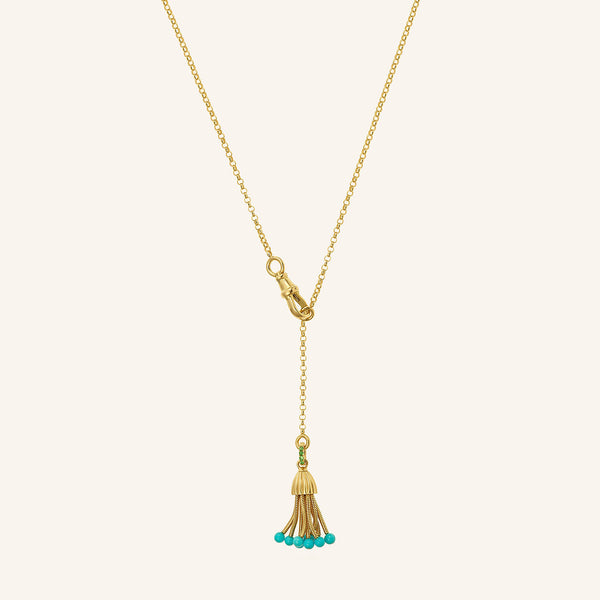 POLPO PENDANT YELLOW GOLD TURQUOISE BEADS WITH JASERON CHAIN