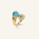 DOUBLE GELATO RING YELLOW GOLD TURQUOISE AND DIAMOND