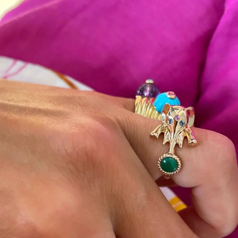 CLOCLO ELEPHANT RING ROSE GOLD SAPHIRS AND PINK TOURMALINE