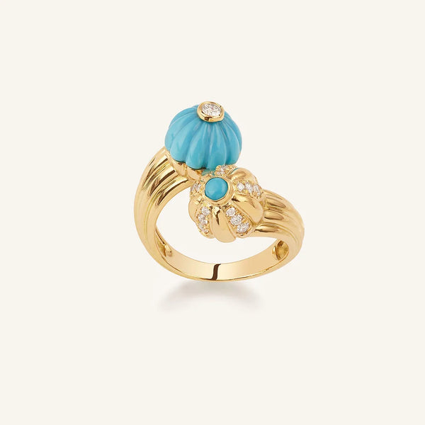 DOUBLE GELATO RING YELLOW GOLD TURQUOISE AND DIAMOND