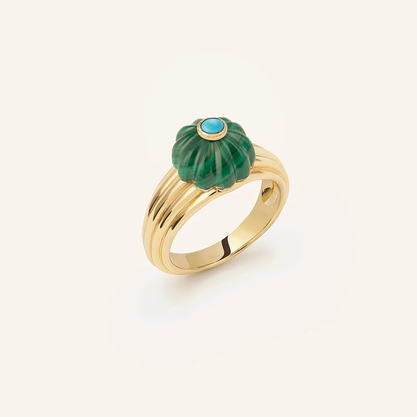 GELATO RING YELLOW GOLD MALACHITE & TURQUOISE