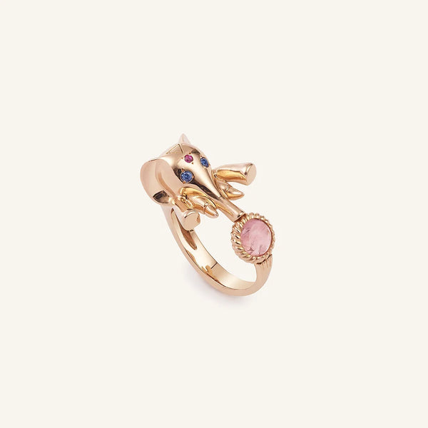 CLOCLO ELEPHANT RING ROSE GOLD SAPHIRS AND PINK TOURMALINE