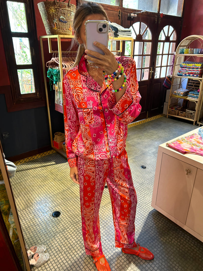 SILK PYJAMA- MULTI PINK