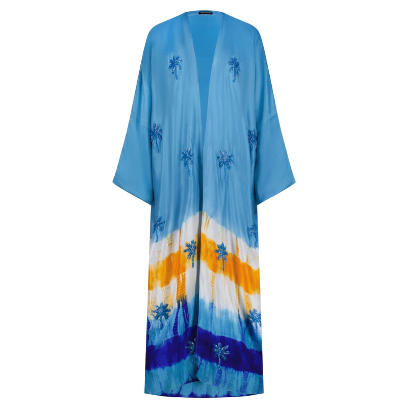 Palmtree abaya blue orange tie dye