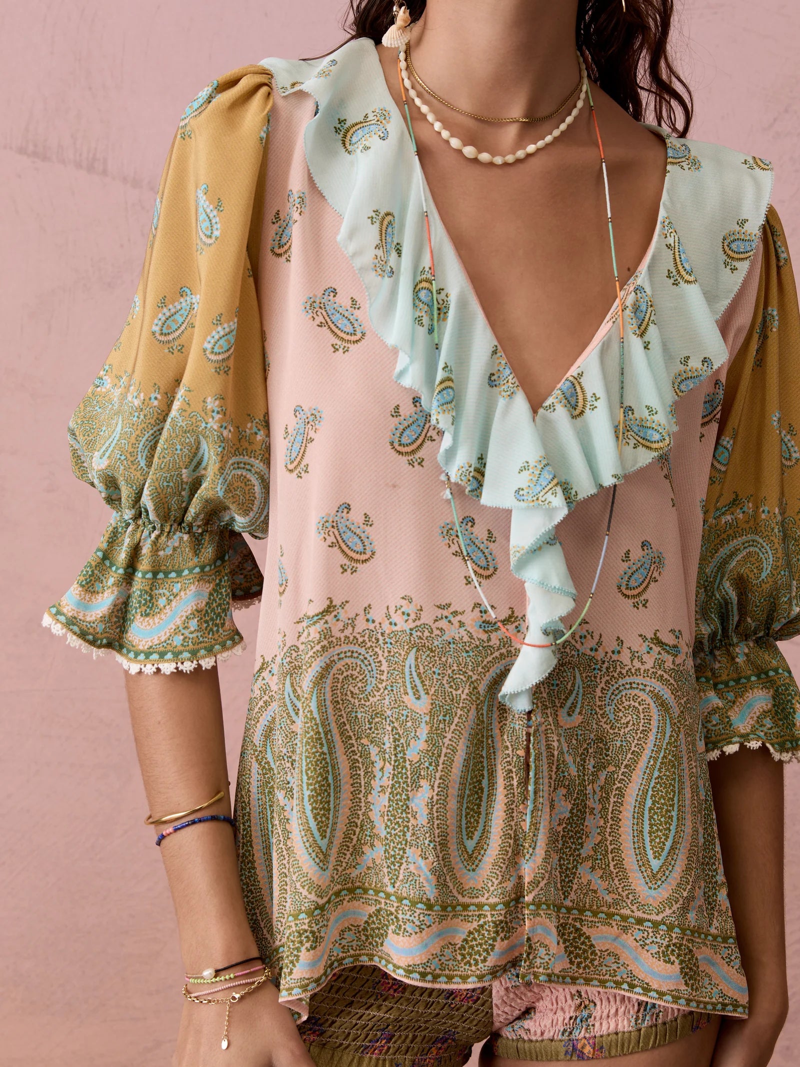 LUCENT SILK RUFFLE BLOUSE