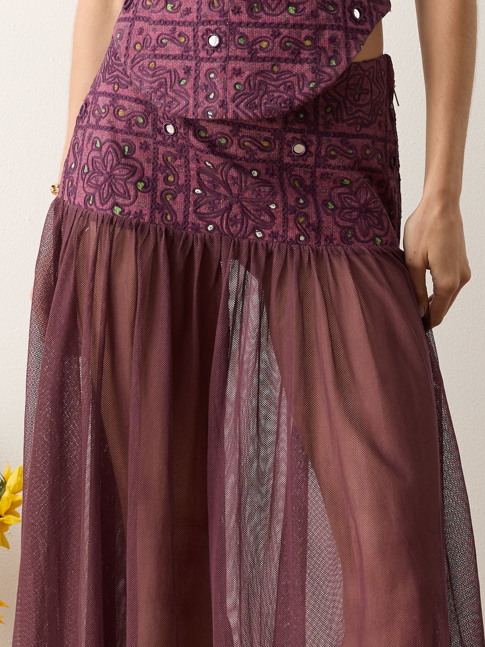 FOLKORA EMBELLISHED YOKE MAXI SKIRT