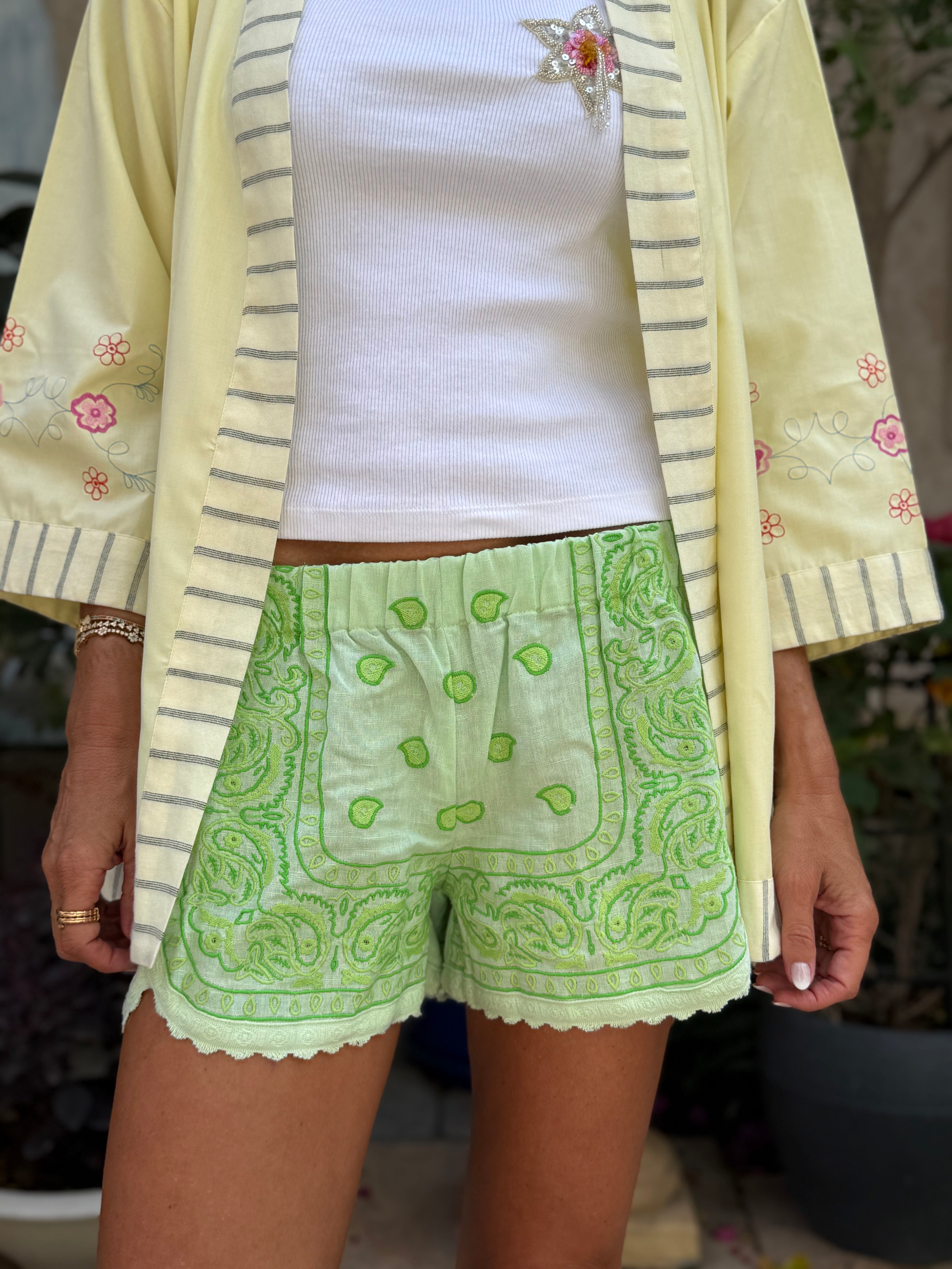 NEON GREEN PAYSLEY SHORT