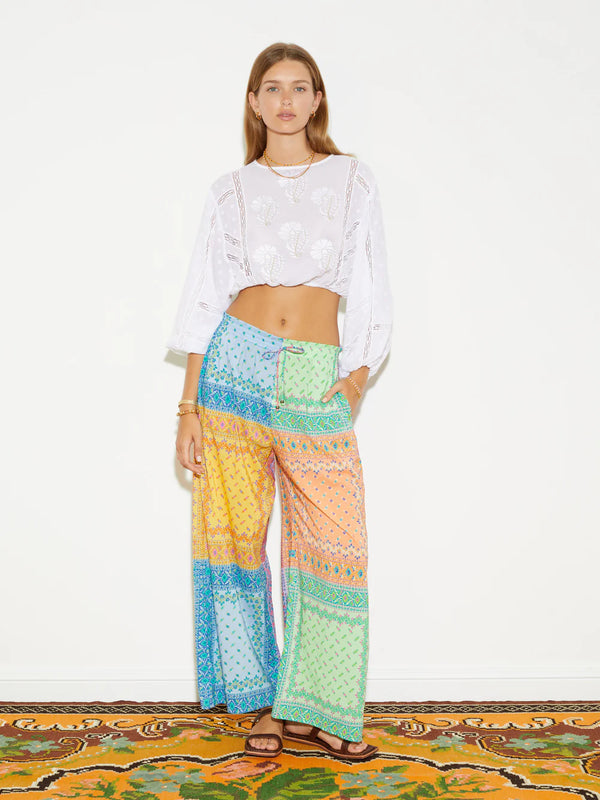 VOILA EMBROIDERED FULL SLEEVE CROP TOP BLANC
