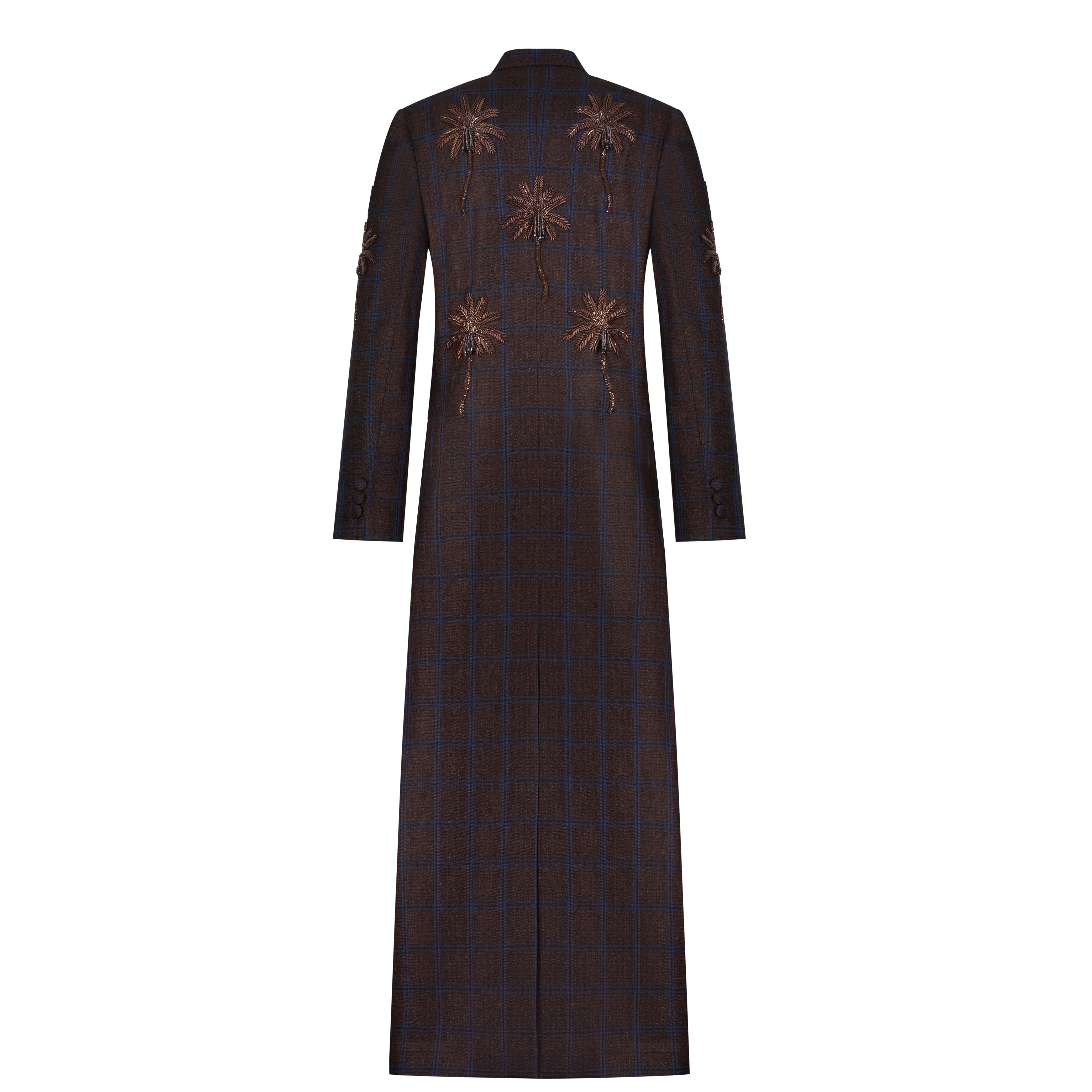LONG BLAZER COAT BROWN AND BLUE CHECKER