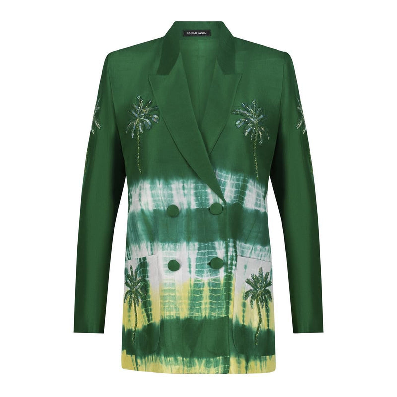 Green tie dye silk blazer