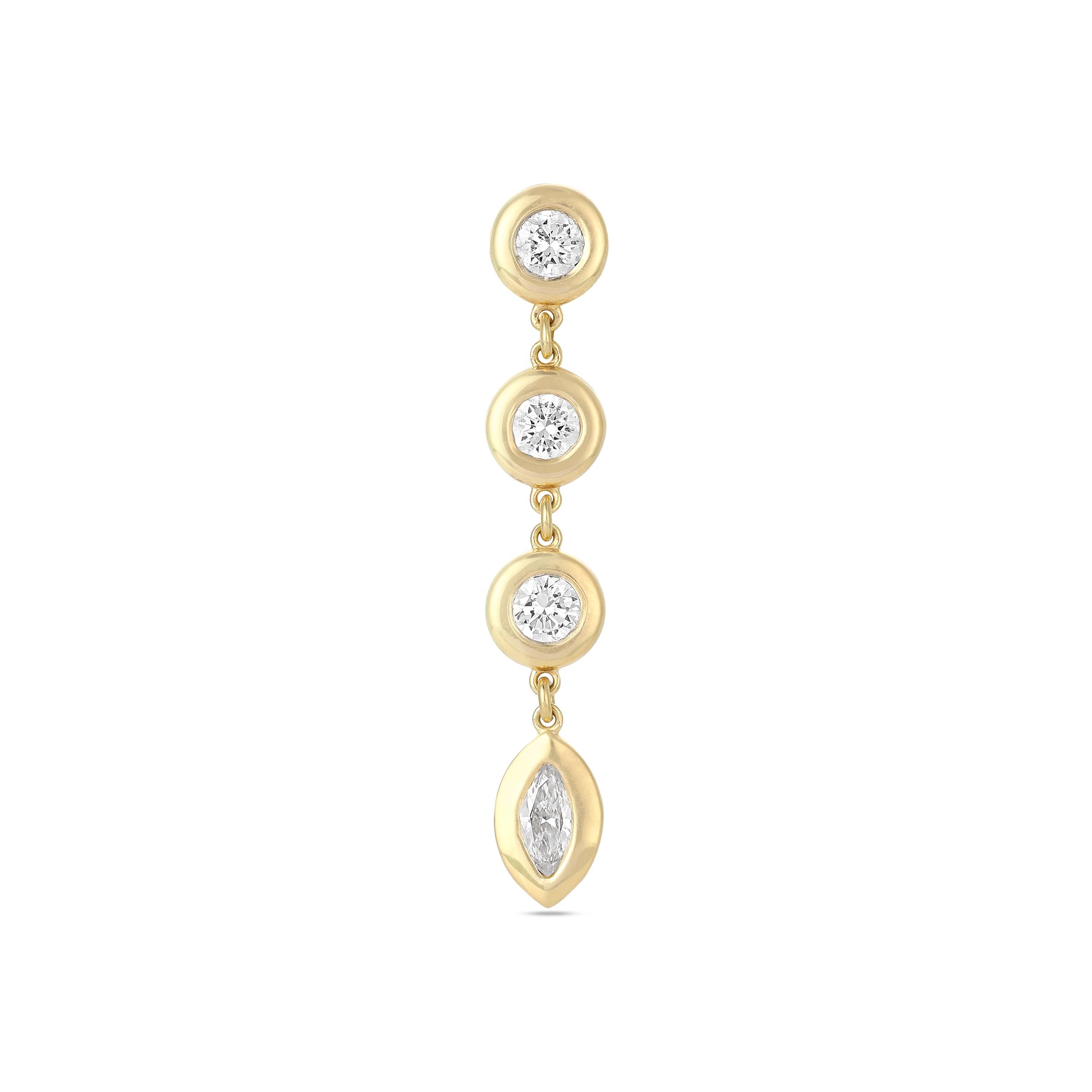 18K Gold Bezel-Set Round and Marquise Diamond Graduated Drop