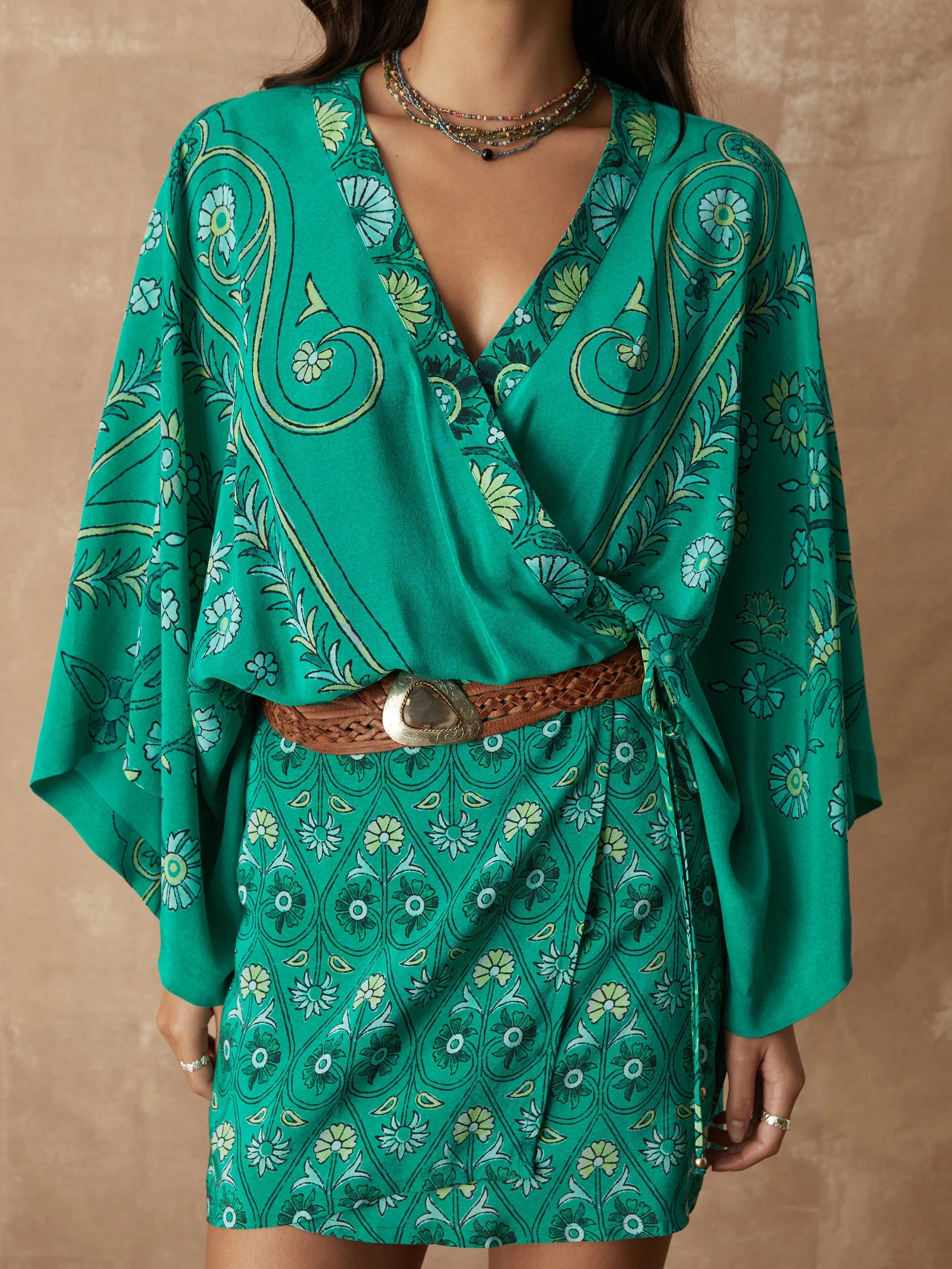 DARJEELING SILK ROBE MINI DRESS
