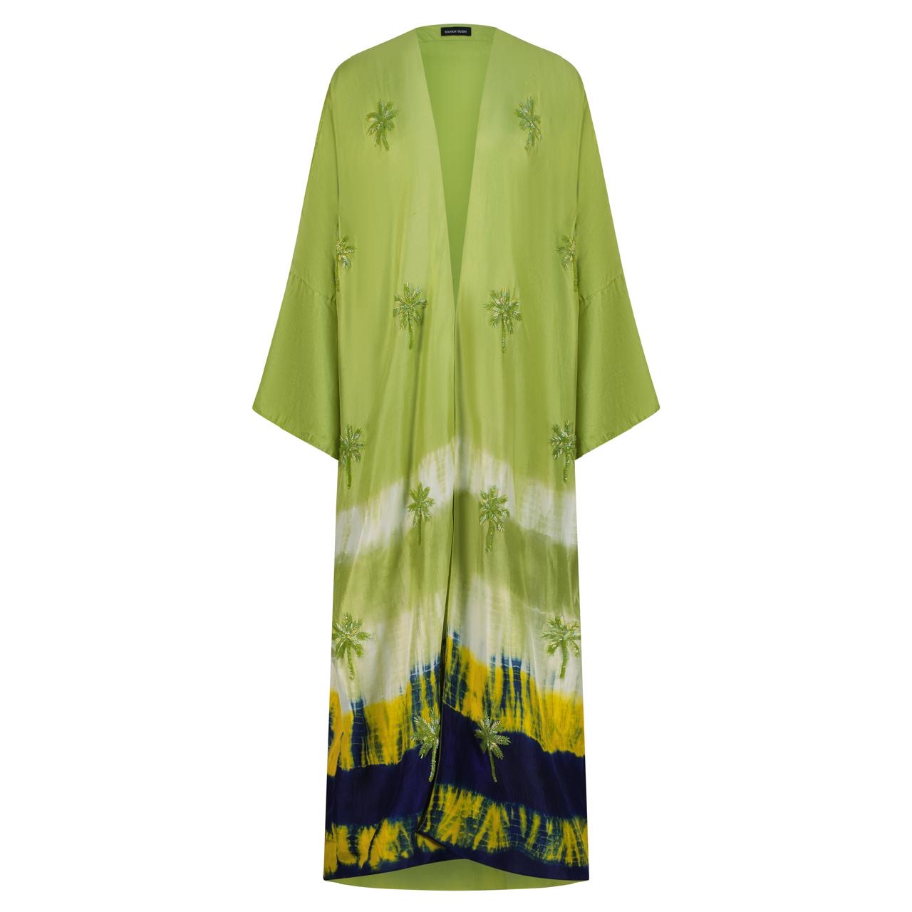 Palmtree abaya green yellow tie dye
