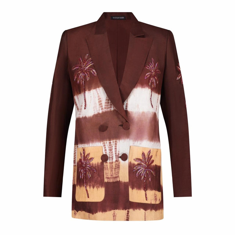 Brown sand tie dye silk blazer