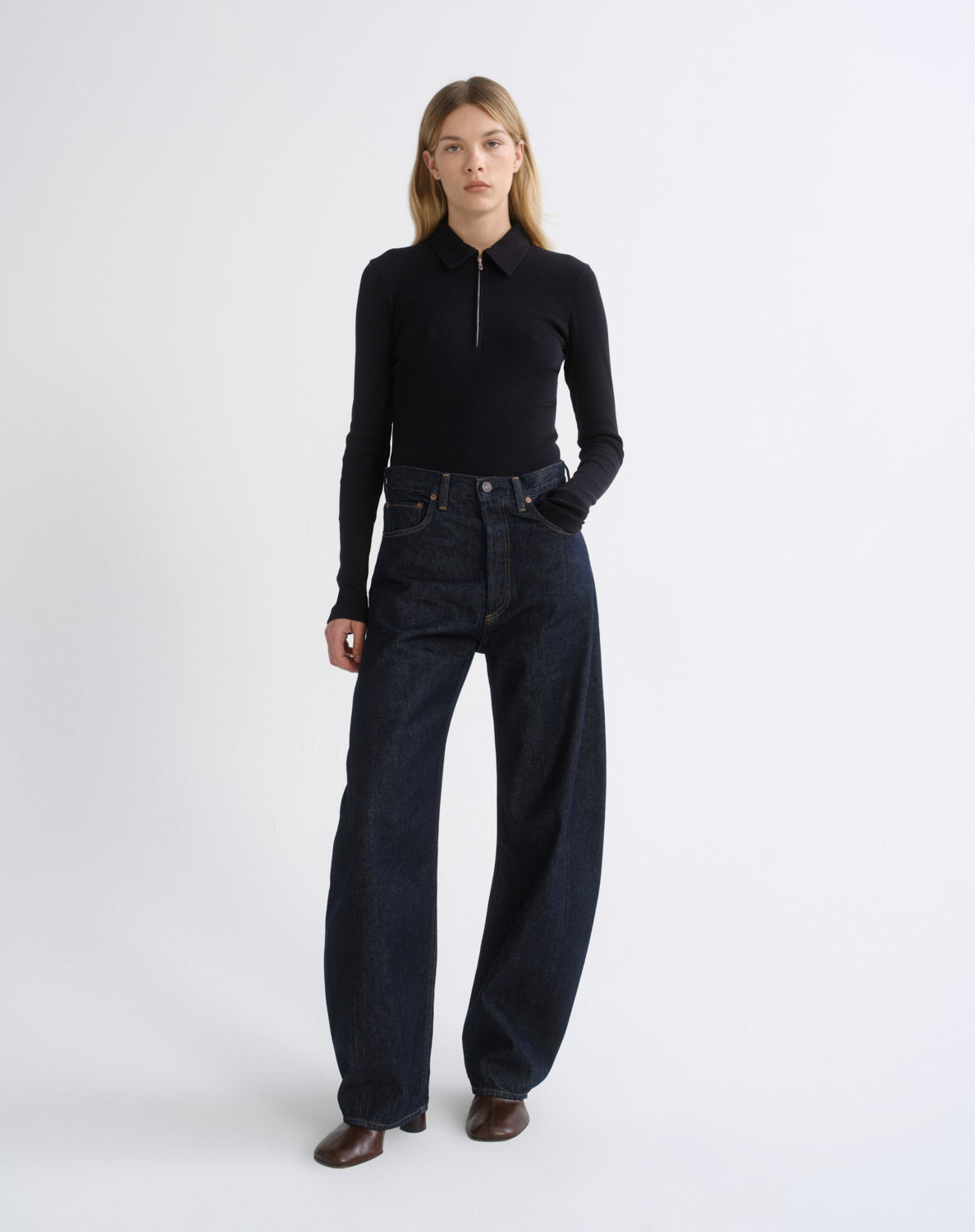 LUNA HIGH RISE PIECED TAPER IN RINSE